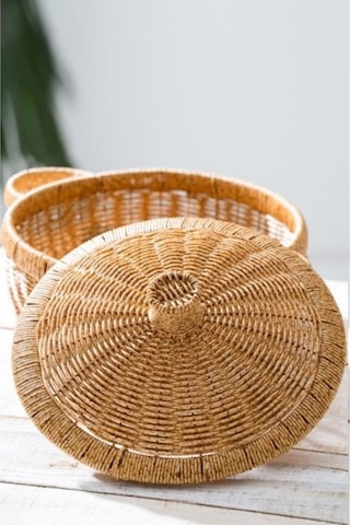 Rattan Hasır Kapaklı C Ok Amac Lı Depolama Mutfak Banyo Sepeti 28.5 Cm - Kahverengi Diğer