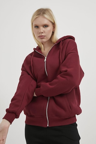 Armalife 2501 Fermuarlı Kapşonlu Oversıze Üçiplik Şardonlu Kadın Sweat Bordo