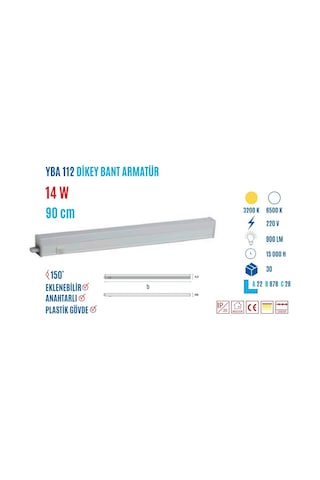 Ycl Yba-112B 14W 90Cm Beyaz Led Bant Armatür Beyaz