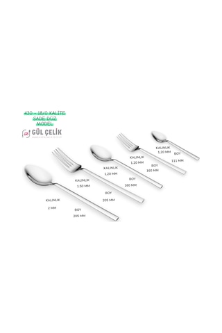 Çatal Kaşık Seti 60 Parça 12 Kişilik Sade Model 18/0 Kalite Çelik