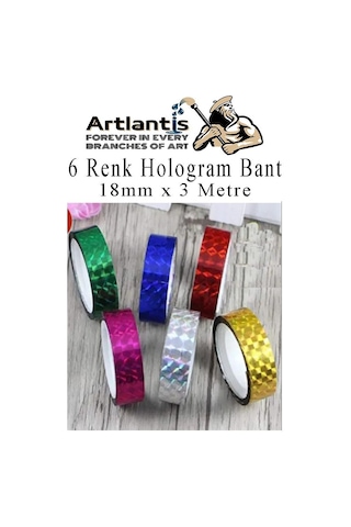 Renkli Hologram Bant 6 Renk 1 Paket 18mm X 3 Metre Yaldızlı Metalik Desenli Fosforlu Hologram Bant Hobi Tasarım 6