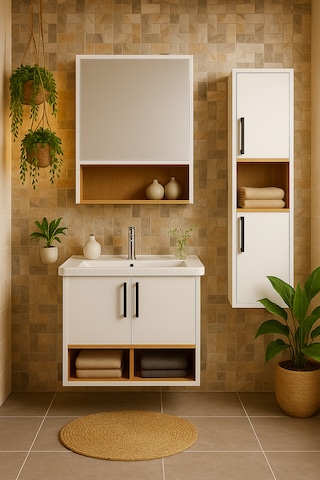Dmz Home Concept Legna 65 Cm Beyaz-ahşap Renkli Mdf, Seramik Lava Beyaz - Meşe