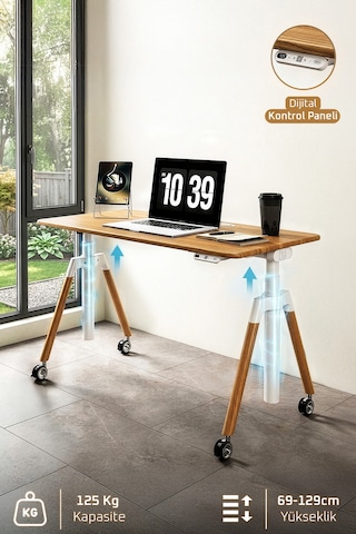 O-flex Oak Yükseklik Ayarlı Çalışma Masası Meşe
