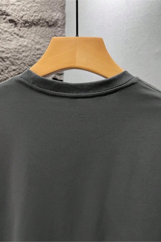 Erkek %100 Organik Pamuklu Kalın Dokulu Comfort Fit Bisiklet Yakalı T-shirt Gri