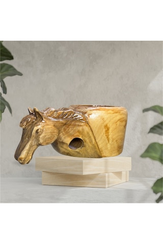 Ahşap El Oyması At Figür Kuksa. 17x10x8 Cm