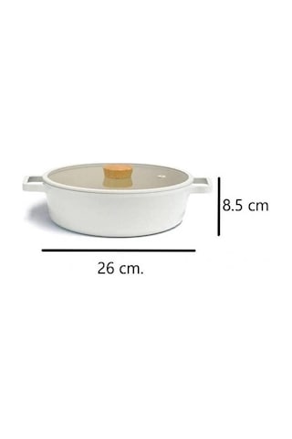Neoflam Fika Cam Kapaklı Alüminyum Sığ Tencere 26 Cm Bej