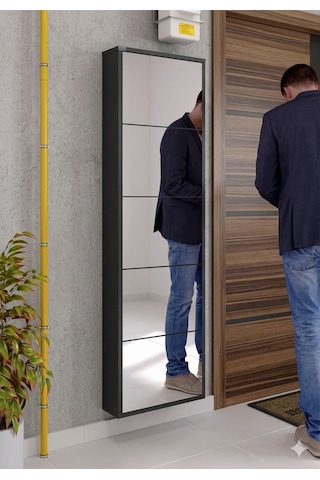 İlter 5 Kapaklı Aynalı Metal Ayakkabılık - Paslanmaz Dış Mekan Uyumlu Siyah