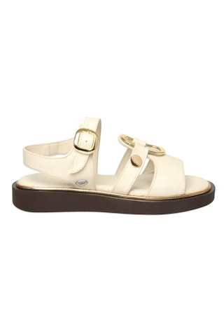 Mammamia D26ys-5290 Kadın Hakiki Deri Tokalı Düz Taban Comfort Günlük Sandalet Krem