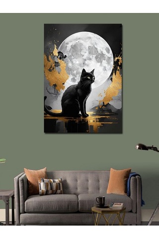 Kanvas Tablo Dolunay Ve Kedi 50cmx70cm