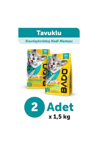 Bado Kısırlaştırılmış Yetişkin Kedi Maması Tavuk Etli 1,5 Kg 2'li