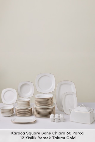 Karaca Square Bone Chiara 60 Parça 12 Kişilik Yemek Takımı Gold