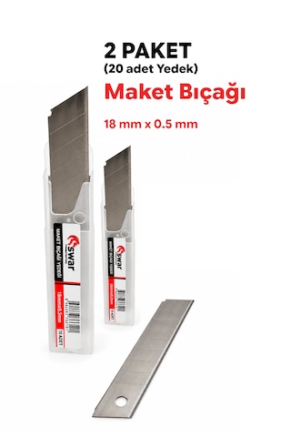 Maket Bıçağı Yedek Falçata Yedeği 18 Mm X 0,5 Mm 2 Paket Her Paket 10 Bıçak