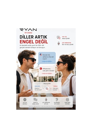 Yapay Zeka Destekli Kameralı Akıllı Güneş Gözlüğü 8mp Anlık Çeviri Bluetooth Sesli Asistan Fotoğraf Video Ry-aıg02