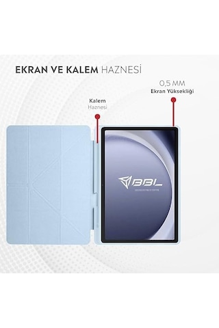 Apple İpad İle Uyumlu Kalem Bölmeli Trifolding Cover Tablet Kılıf Katlanabilir Standlı Otomatik Uyku Modlu Darbe Emici İnce Tasarım Mavi, İpad 12.9 Air 13 2024/2025