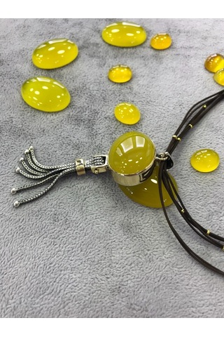 Sarı Akik Taşlı Gümüş Kolye 925 Ayar 512654203