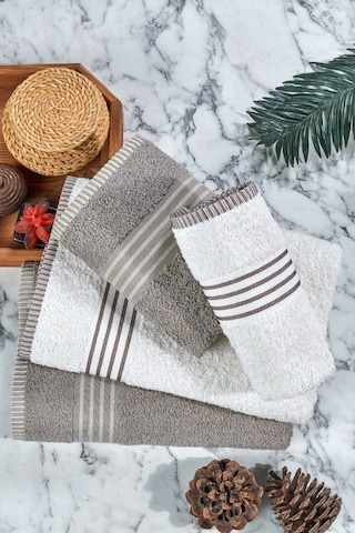 Rebeka Oscar Banyo Havlu Seti Yumuşak Havlu Seti 1200 Gram Taş Rengi Krem Krem - Taş Rengi