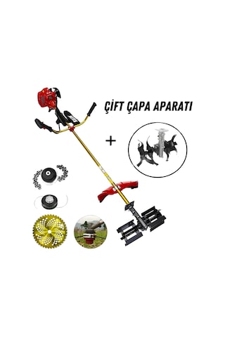 Silen Garden Tools C-52 Benzinli Yan Tırpan + Toprak Çapalama Aparatı 2 Adet + Zincirli Başlık