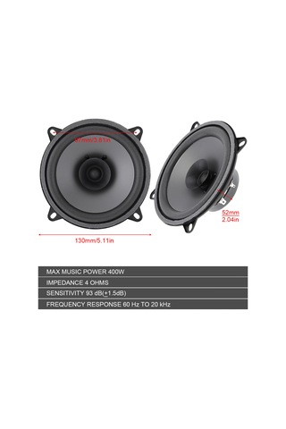 Neevoyu 5 İnç 400w Otomobil Hoparlörü - Ts-501, Gümüş+metal, 60hz-20khz, 93db Hassasiyetli