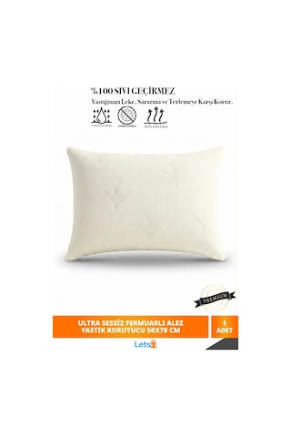 Premium Sıvı Geçirmez Yastık Alezi Ultra Sessiz Fermuarlı Yastık Koruyucu 50x70 Cm Beyaz