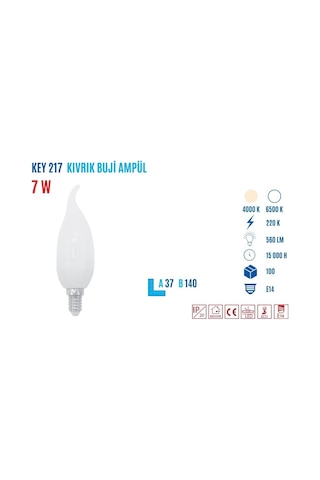 Ycl Key-217S 7W E14 560 Lumen Kıvrık Mum Amp Sarı