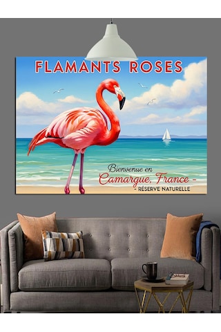 Flamingo Sahilde Dekoratif Kanvas - Mdf Ahşap Tablo
