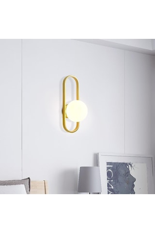 Beyaz Cam Abrajad Duvar Lambası Basit Demir Altın Geometrik Altın Gold - Siyah