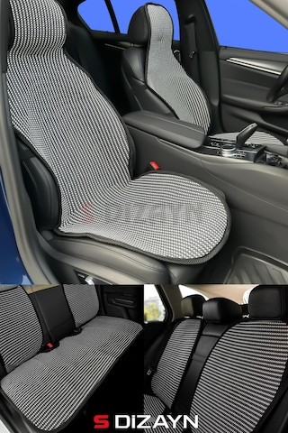 S-dizayn Oto Koltuk Koruyucu Kılıf Set Çizgili Füme Beyaz Universal 2+3 Parça Ön Arka