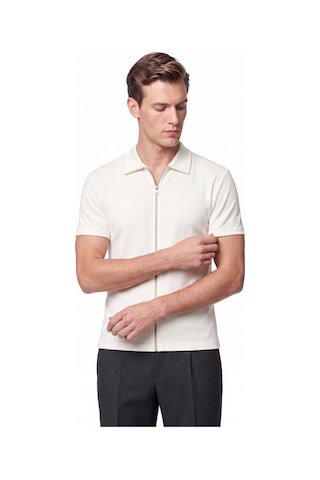 Efor Comfort Fit Rahat Kalıp Polo Yaka Fermuarlı Ekru Beyaz Tişört Ts 930