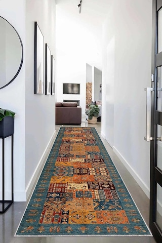 Pelangi Kırkyama Patchwork Kilim Desenli Etnik Dijital Baskı Yıkanabilir Modern Salon Halı Ve Yolluk, Kahverengi - M Çok Renkli