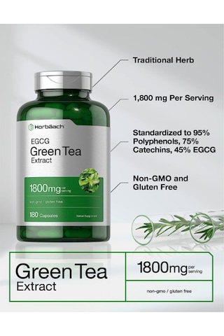 Horbäach Egcg Green Tea Extract 180 Capsul Max Potency Non-g...