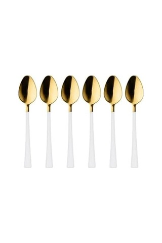 6 Adet Çay Kaşığı Seti, 18/10 Paslanmaz Çelik, Gold Beyaz, 11 Cm, 70 Gr