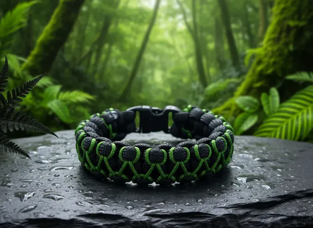 Siyah & Yeşil Zincir Paracord Bileklik Siyah - Yeşil