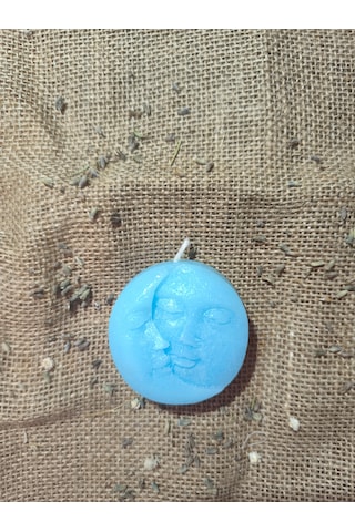 Güneş Ve Ay Yüzlü Dekoratif Mum, Tek Renk Açık Mavi