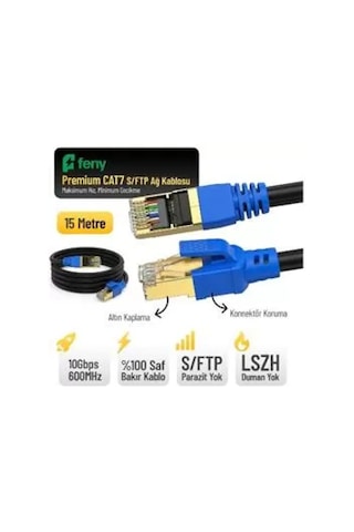 Feny Fn-cat7ls15 10gbps İnternet 60mhz 15 Metre Cat7 Gold Patch Kablo Yanmaz- Yüzde 100 Saf Bakır
