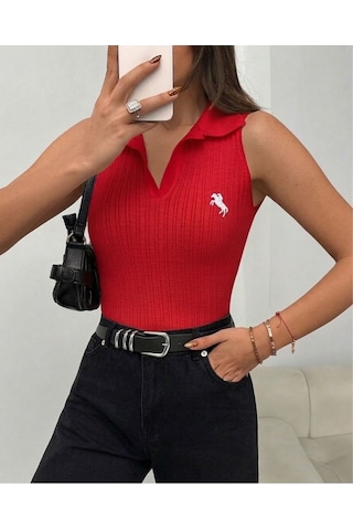 Luxetıque Açık Polo Yaka Triko Kırmızı