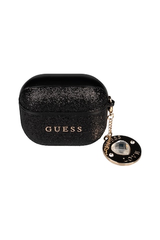 Apple Uyumlu AirPods 4 Kılıf Guess Lisanslı Glitter Elmas Kalp Zincirli Kılıf Siyah