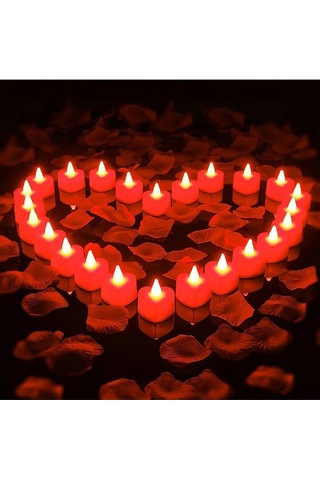 12 Adet Kalpli Led Mum Tealight Mum Kırmızı Işık Pilli Piller Dahil