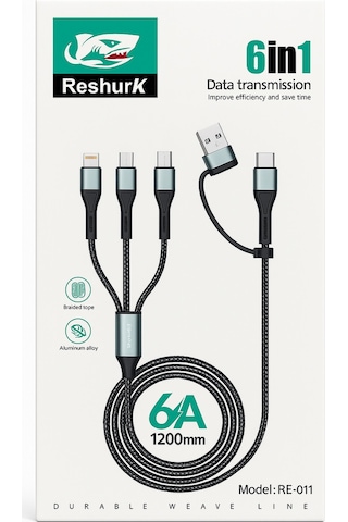 Ferro Re-11 Reshurk 6in1 Type-c & Micro & Lightning Hızlı Şarj Ve Data Kablosu 120cm