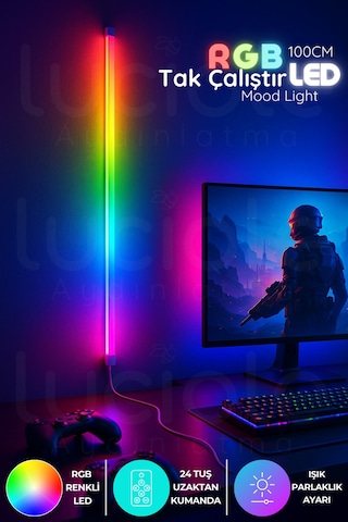 Mood Light Serisi 100 Cm Rgb Duvar Led Bar - Kumandalı Tak Çalıştır Atmosfer Işığı