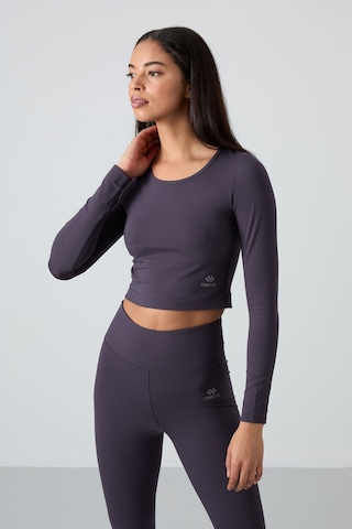 Tommylife Antrasit Yüksek Bel Uzun Kollu Slim Fit Crop Top Kadın Tayt Takım - 95286