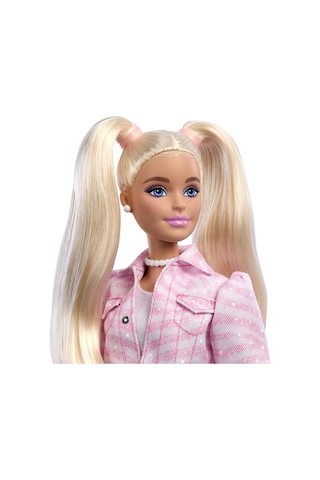 Barbie Pembe Kot Ceket Ve Uyumlu Bir Etek Giyen Ve Fiyonklu El Ça