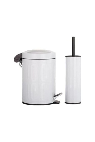 Haus Pedallı Çöp Kovası Tuvalet Wc Fırçası Çöp Kovası 2'li Seti 5 Litre Beyaz Siyah