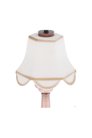 1:12 Ölçekli Led Pil Kumandalı Dollhouse Masa Lambası, Abajurlu Vintage Metal Taban