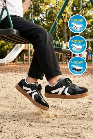 Cool Siyah Cırtlı Bağcıklı Unisex Çocuk Spor Ayakkabı Berry F