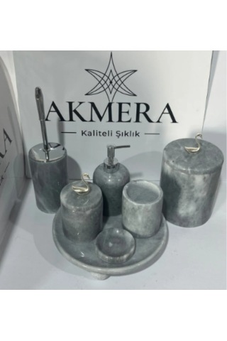 Lüks Gri Mermer Top Ayaklı 7 Parça Banyo Seti Grikuğu