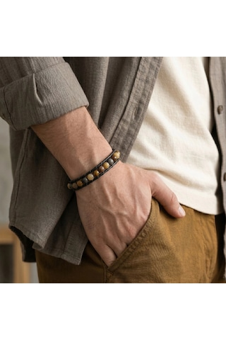 Moncuk Design 6mm Yemen Akik Deri Kordon Ve Çelik Bileklik 33512b2d6m19 G54 - Turuncu