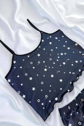 Yıldız Desenli Lacivert Şortlu Pijama Takımı Lacivert