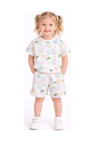 Harika Kids Kız Çocuk Şortlu Takım Yazlık Pamuklu Tişört Şort 2 Li Set Beyaz