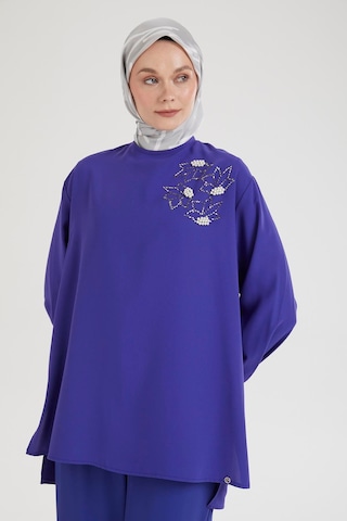 Armine Trend Kolları Düğmeli Taş Desenli Tunik-morcivert 25yt443 Morcivert
