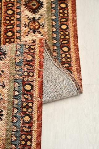 Demiriz Nostaljik Kilim Oturma Odası Salon Saçaklı Robot Süpürgeye Uyumlu Kolay Temizlenebilir Pamuk Akrilik Hali Mavi - Kiremit